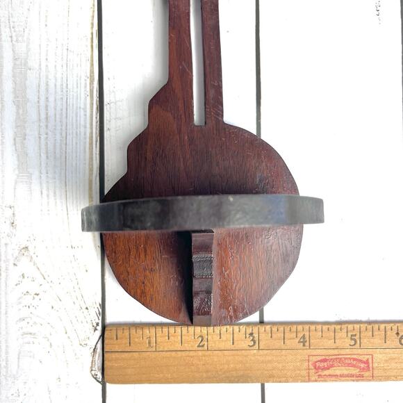 Vintage Banjo Style Shape Solid Wood Shelf Handcrafted Details Dark Brown - Picture 15 of 16